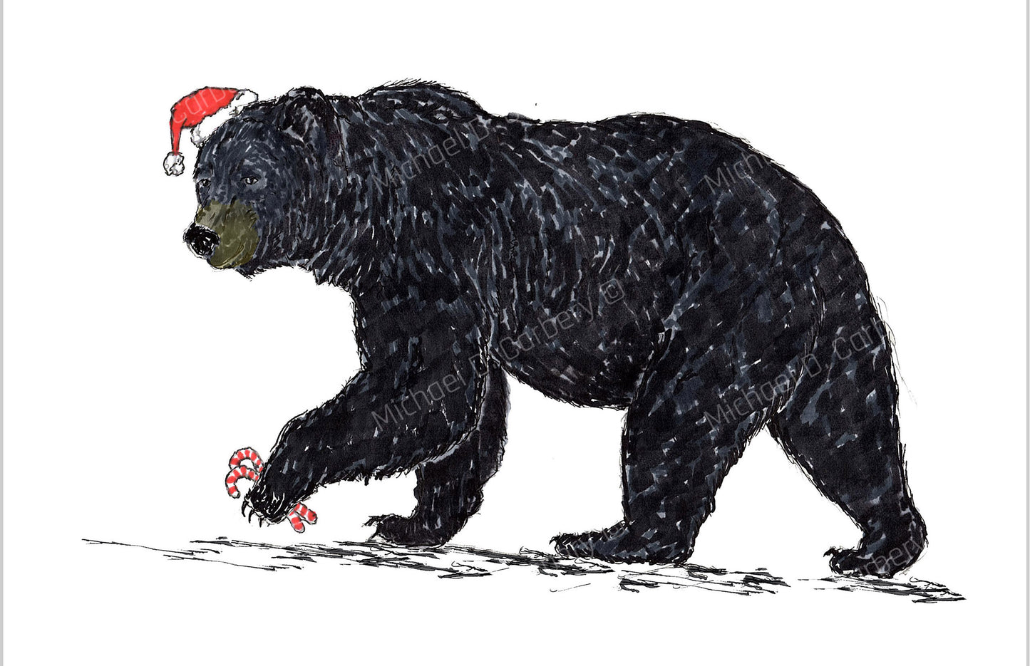 Black Bear wearing a Santa Hat Card - 6 pack