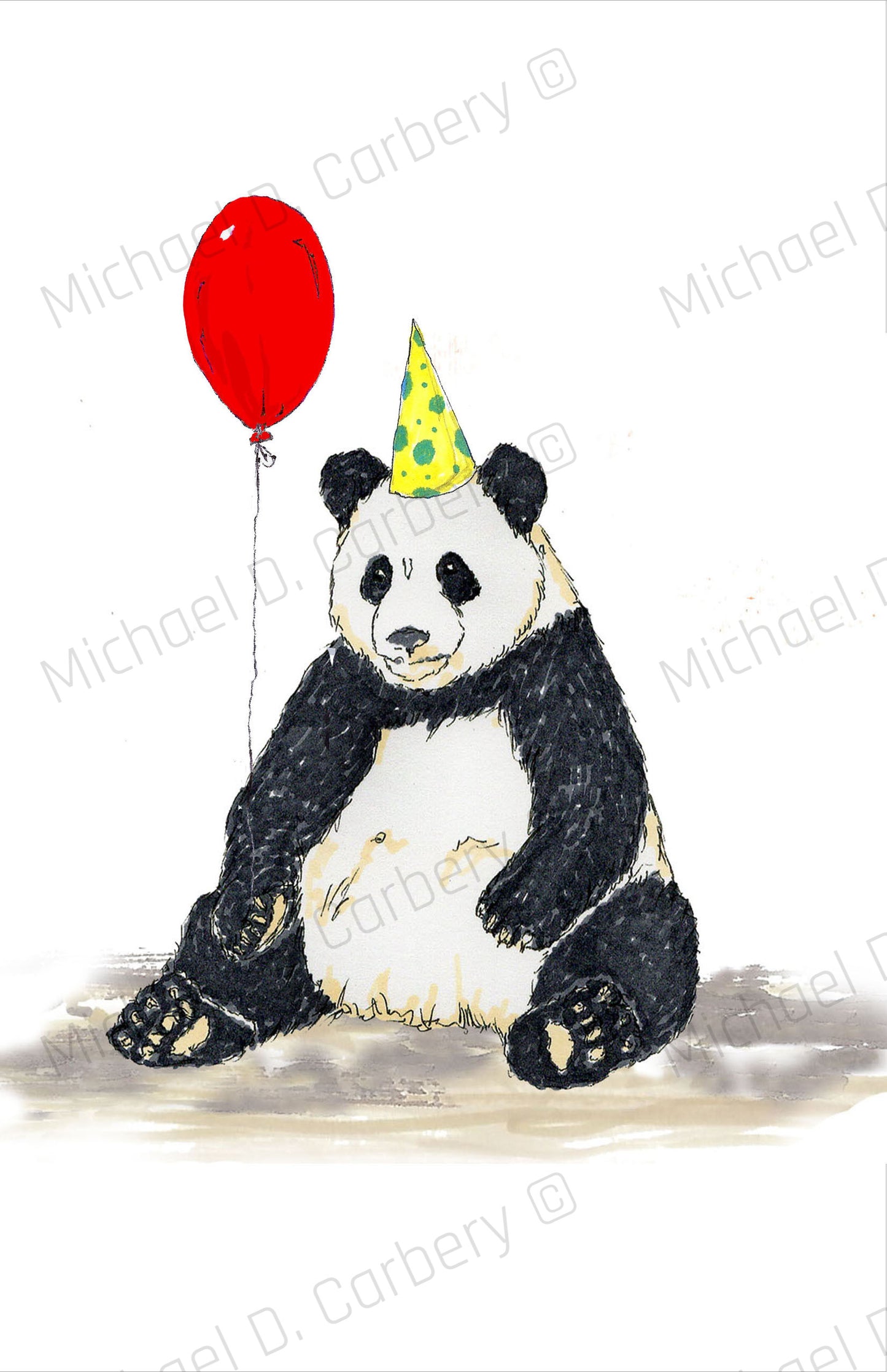 Panda with a Red Balloon - Birthday Card - 6 Pack