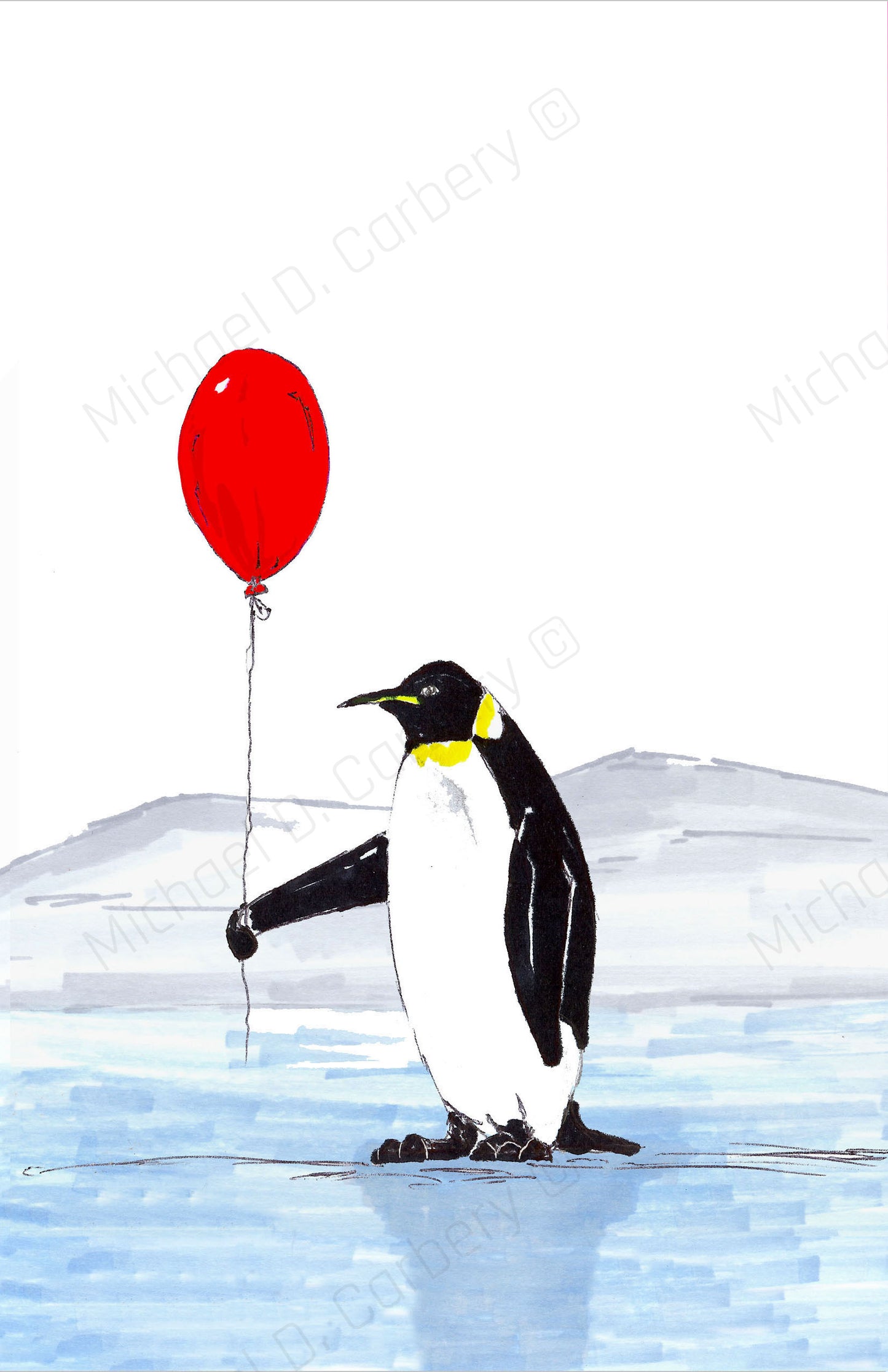 Penguin with a Red Balloon - Birthday Card - 6 Pack