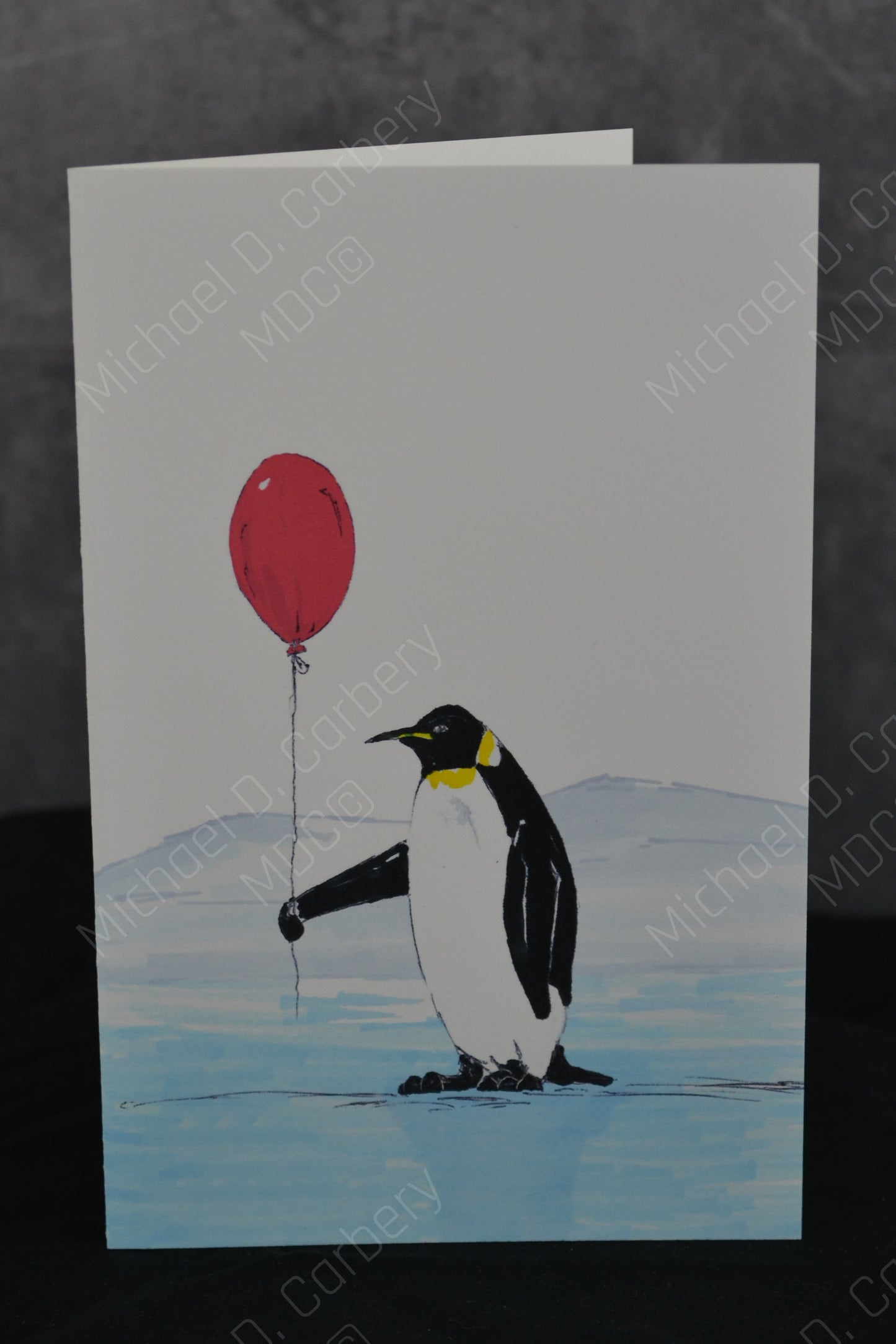 Penguin with a Red Balloon - Birthday Card - 6 Pack