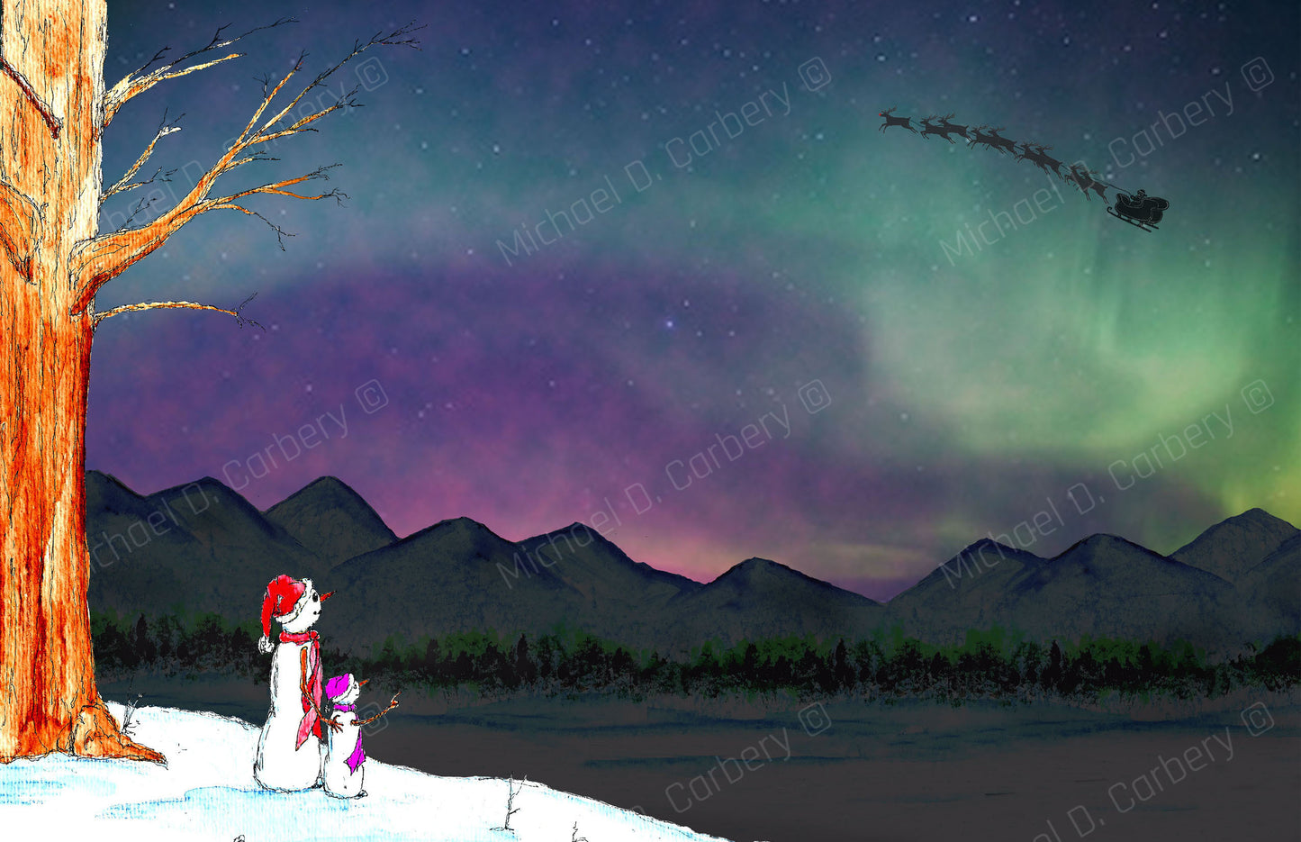 Northern Lights Snowman Card - 6 pack