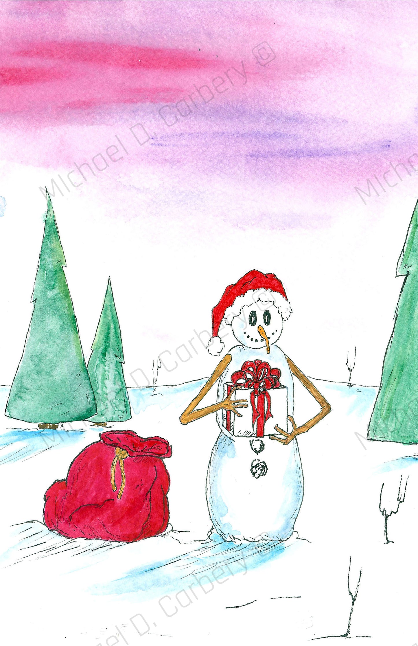 Snowman holding a Present Card - 6 pack